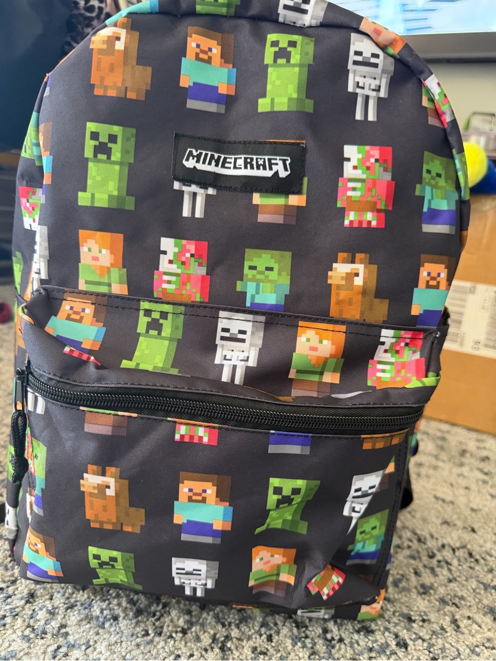 Minecraft Kids Backpack in Black with Pixel Character Print